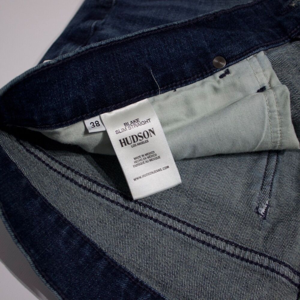 NWT $198 Hudson Blake Slim Straight Jeans Dark Wash Stretch Men Size 38x34 (J1) - Picture 10 of 15